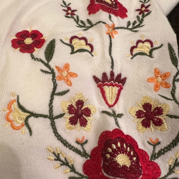 Aaeda Winter White Knit Sweater with Floral Embroidery - Picture 4 of 14